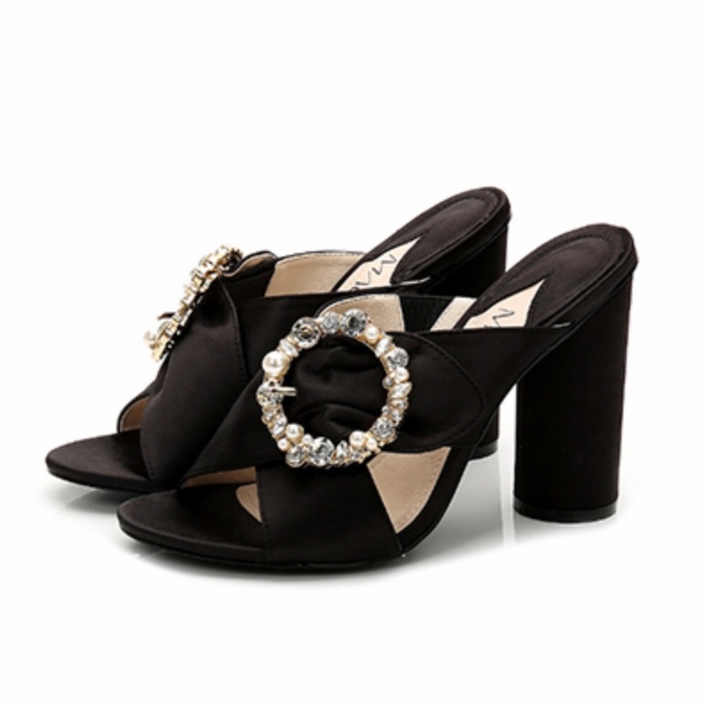 Gorgeous Rhinestone & Black Satin Slip On Heels! - Picture 7 of 7
